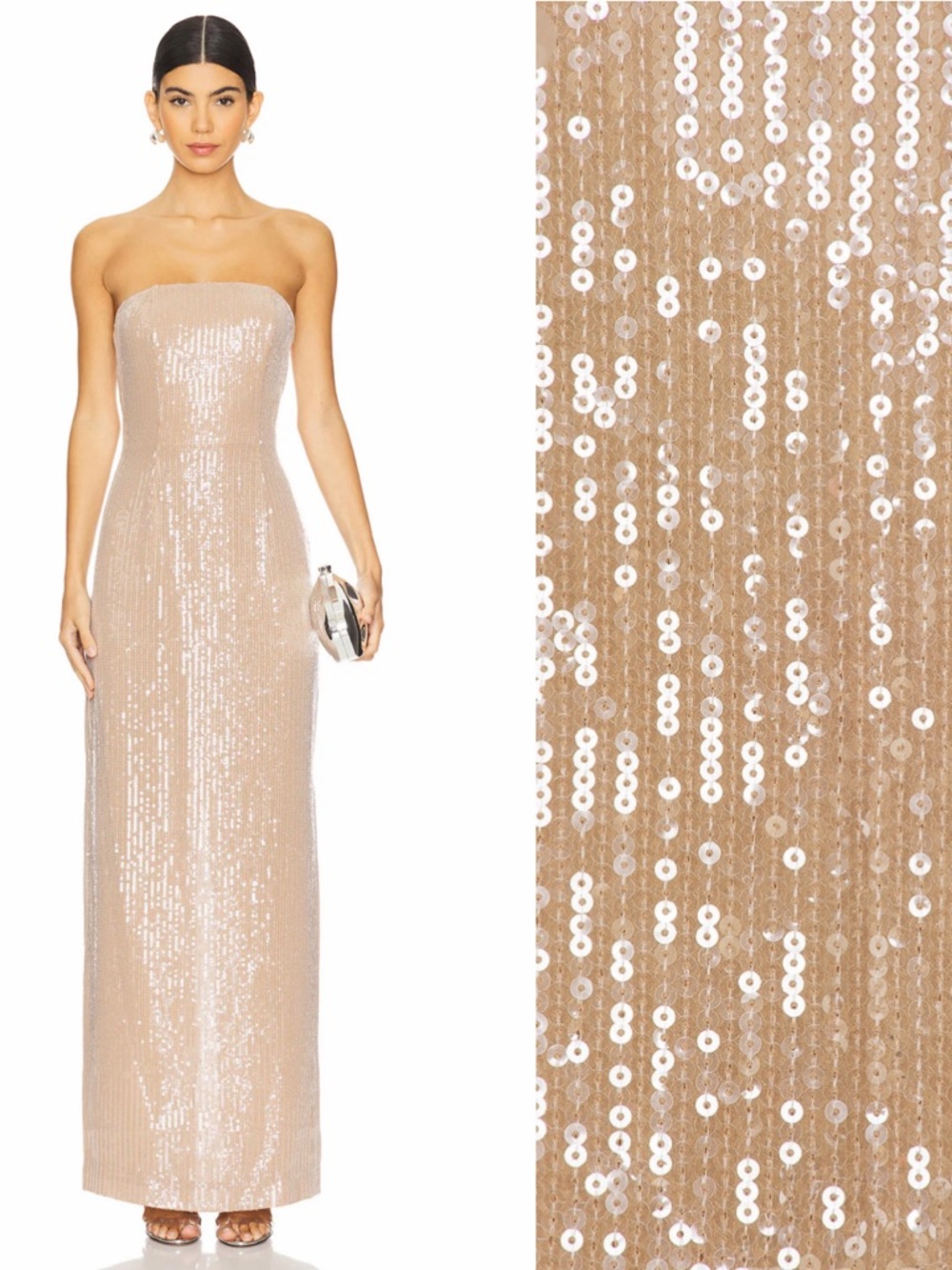 NWT Retrofete Ember Dress in Latte Sequins Gown Large Revolve